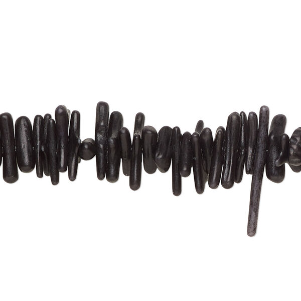 Bead, coral (dyed), black, 7x1mm-18x3mm cupolini, Mohs hardness 3-1/2 to 4. Sold per 15-1/2" to 16" strand. image number 0