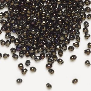 Seed bead, Miyuki, glass, pkg/250g, 3.3x2.8mm mini fringe, opaque gunmetal dark gold (DP-458).