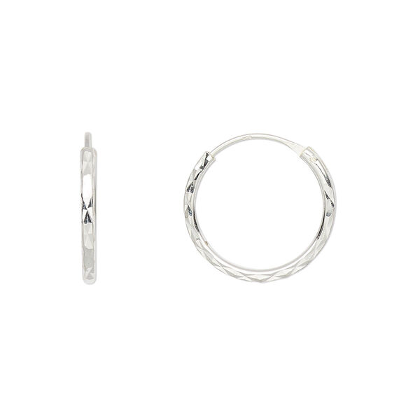 Earring, sterling silver, 16mm diamond-cut round hoop with endless-loop closure. Sold per pair. image number 0