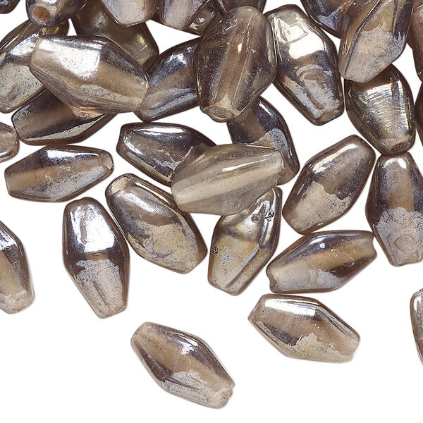 Bead, lampworked glass, opaque iridescent smoke, 11x7mm-13x9mm double cone. Sold per 2-ounce pkg of approximately 185 beads. image number 0
