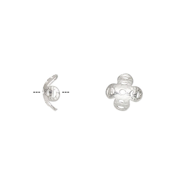 Bead cap, sterling silver, 8x3mm flower, fits 7-9mm bead. Sold per pkg of 6. image number 0