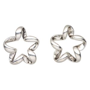 Focal, antique silver-finished "pewter" (zinc-based alloy), 30x28mm-32x32mm twisted open star. Sold per pkg of 2.