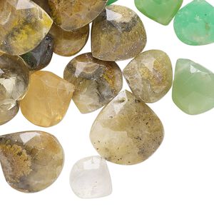 Multi-gemstone 1pkg1, hand-cut top-drilled faceted puffed teardrop bead 2 oz mix 10-15mm