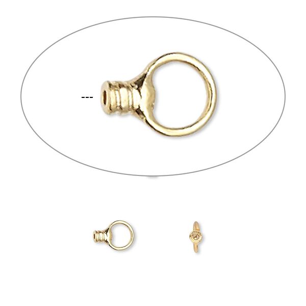 Crimp end, gold-plated brass, 2.5x1.5mm tube with loop, 0.5mm inside diameter. Sold per pkg of 100. image number 0