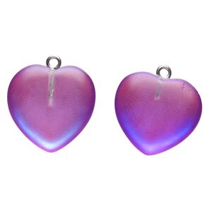 Drop 1pkg2 glass, 20x19mm heart, matte translucent iridescent purple
