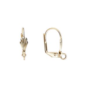 Ear wire leverback 1pkg100 gold-plated, 18mm / 8x4mm shell / open loop, brass 50 pair