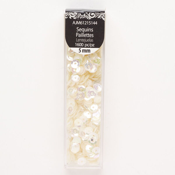 Sequin, plastic, cream AB, 5mm round. Sold per pkg of 1,600. image number 0