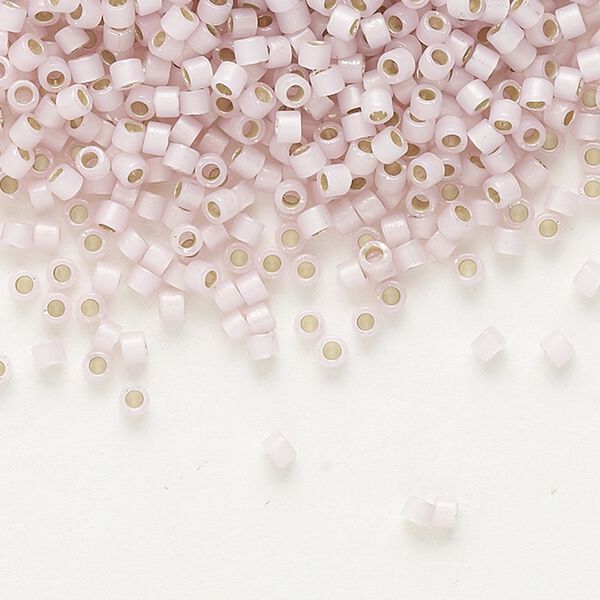 Seed bead, Delica®, glass, pkg/7.5g, #11 round, translucent silver-lined glass enamel pale rose opal (DB-1457). image number 0