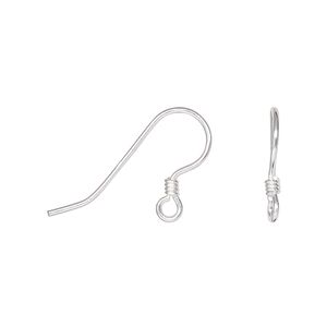 Ear wire fishhook 1pkg50 sterling silver, 14.5mm / 2mm coil / open loop, 20 gauge 25 pair