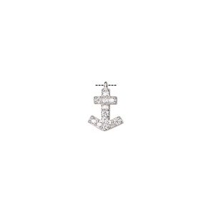 Charm, cubic zirconia and silver-finished brass, clear, 9x7mm single-sided anchor. Sold individually.