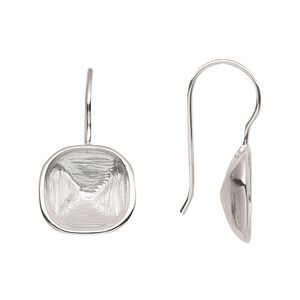 Ear wire fishhook 1pkg2 Almost Instant Jewelry® sterling silver, 26mm / 12mm cushion glue-in setting, 20 gauge 1 pair