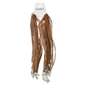 Necklace cord, nylon / cotton / silver-plated steel / "pewter" (zinc-based alloy), 10mm wide with 2mm round, 16 inches with 3-inch extender chain and lobster claw clasp. Sold per pkg of 10.