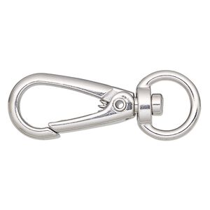 Clasp self-closing hook 1pkg4 "pewter" (zinc alloy), 29.5x15mm swivel, imitation rhodium-finished steel 1-strand
