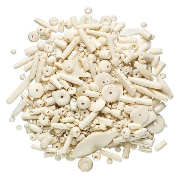 Bead mix, bone (natural), mixed size and shape. Sold per 250-gram pkg, approximately 250-350 beads. image number 1