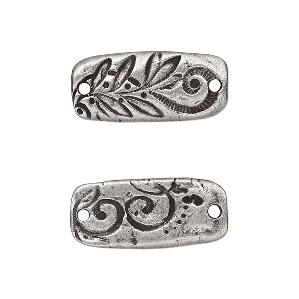 Link, TierraCast®, "Vida Mas Dulce" collection, antiqued pewter (tin-based alloy), 23.5x11mm two-sided rectangle with flora design. Sold per pkg of 20. image number 0