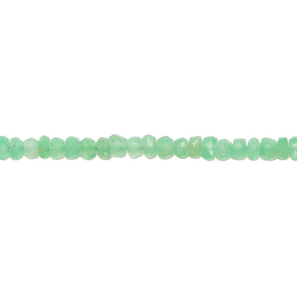 Bead, chrysoprase (natural), 3x2mm-4x3mm hand-cut faceted rondelle, B grade, Mohs hardness 6-1/2 to 7. Sold per 14-inch strand, approximately 190 beads. image number 0