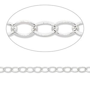 Chain 1pkg1 sterling silver cable, 3mm flat, 5 foot unfinished