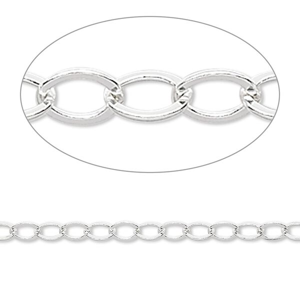 Chain, sterling silver, 4x3mm flat cable. Sold per pkg of 5 feet. image number 0