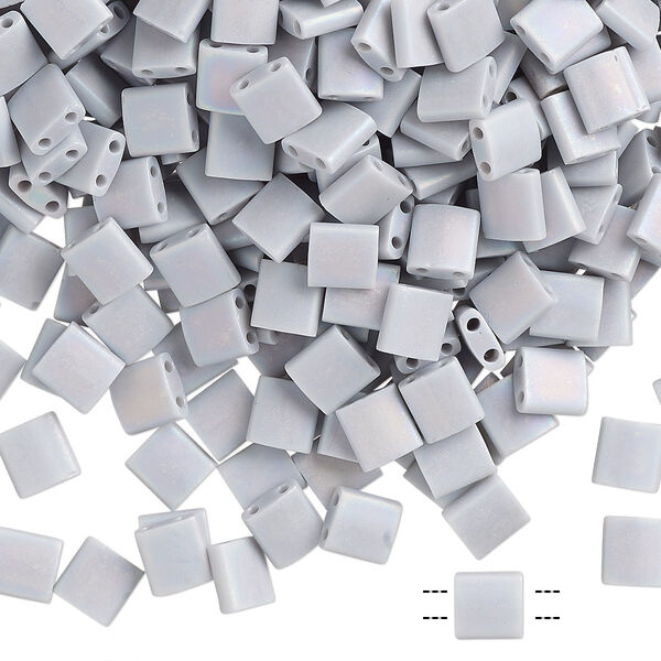Seed bead, TILA®, glass, pkg/40g, 5mm full tila square, opaque frost rainbow icy grey, (TL-498FR). image number 0