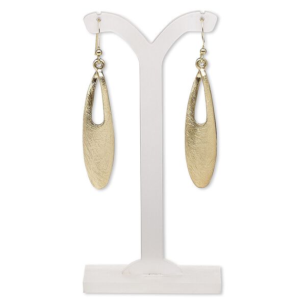 Earring, gold-finished brass and "pewter" (zinc-based alloy), 61mm with scratched oval go-go and fishhook ear wire. Sold per pair. image number 0