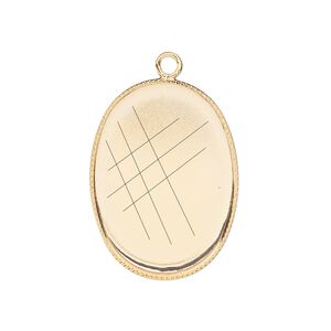 Drop, gold-plated brass, 26x19mm oval with beaded edge and 25x18mm oval bezel setting. Sold per pkg of 6.