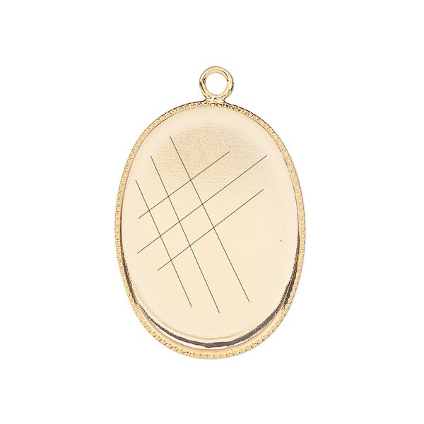 Drop, gold-plated brass, 26x19mm oval with beaded edge and 25x18mm oval bezel setting. Sold per pkg of 6. image number 0