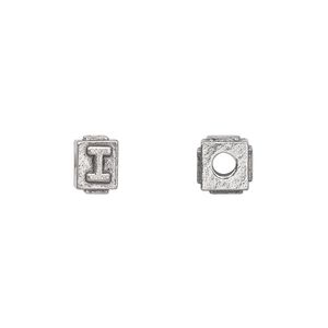 Bead, antiqued pewter (tin-based alloy), 8x6mm rectangle with alphabet letter "I". Sold per pkg of 4.
