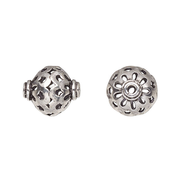 Bead, antiqued sterling silver, 14mm saucer with cutout design. Sold per pkg of 2. image number 0