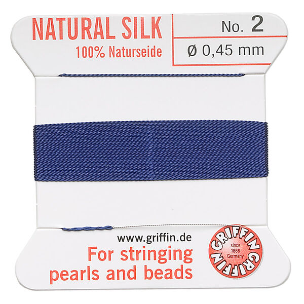 Thread, Griffin, silk, dark blue, size #2. Sold per 2-meter card (approximately 78 inches). image number 0