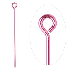 Eye pin, electro-coated brass, pink, 1-1/2 inches, 21 gauge. Sold per pkg of 10.
