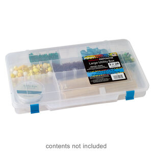 Organizer box, The Beadery®, 1pkg1, plastic, clear / blue, 14 x 9 x 1-3/4 inches with 3 to 28 adjustable compartments (2186).