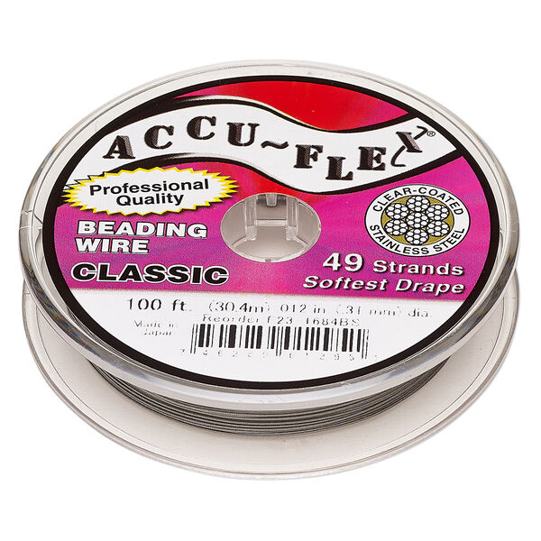 Beading wire, Accu-Flex®, nylon and stainless steel, clear, 49 strand, 0.012-inch diameter. Sold per 100-foot spool. image number 0