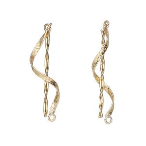 Drop, 14Kt gold-filled, 1-inch twist and hammered swirl with solid loop. Sold per pkg of 2.