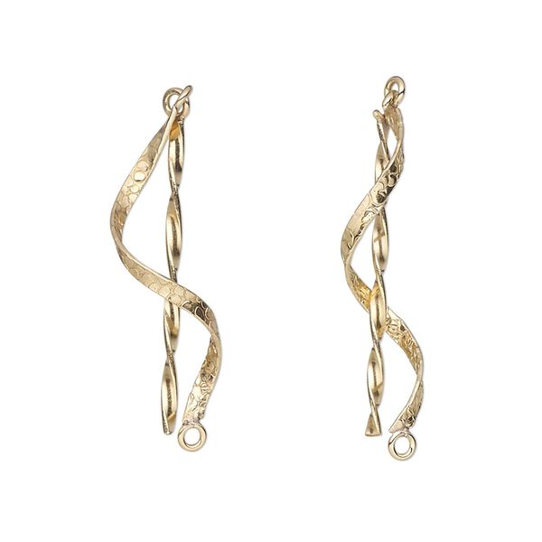 Drop, 14Kt gold-filled, 1-inch twist and hammered swirl with solid loop. Sold per pkg of 2. image number 0