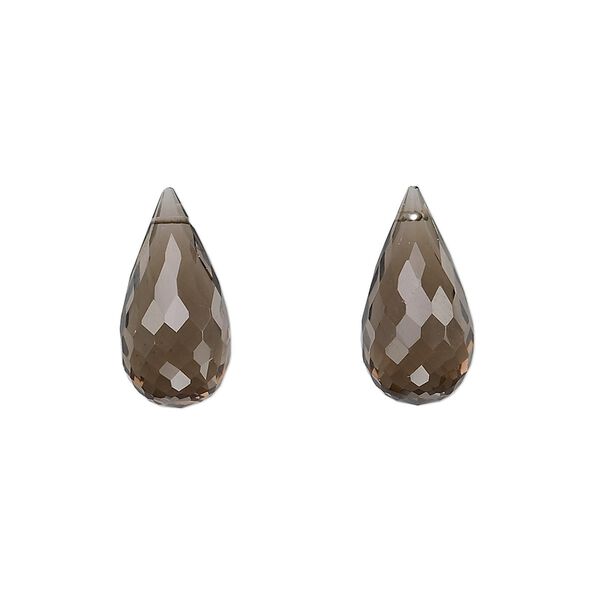 Smoky quartz 1pkg2, hand-cut top-drilled faceted briolette bead 16x8mm image number 0