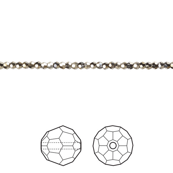 Bead 36pk crystal metallic light gold 2X, Crystal Passions® 2mm round 5000 image number 0