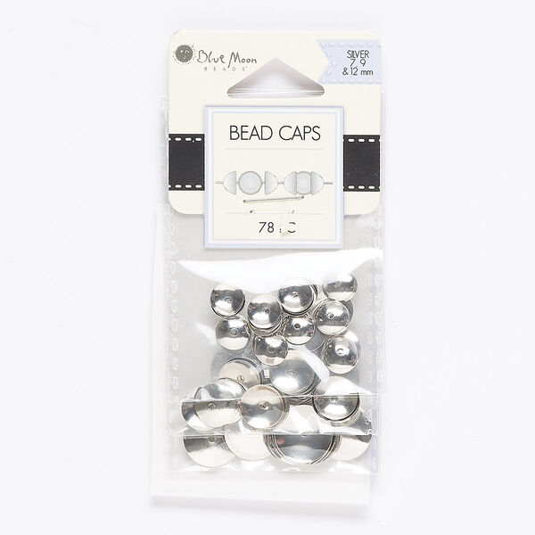 Bead cap mix, silver-finished steel, (28) 7x1mm / (30) 9x1mm / (20) 12x2mm round, fits up to 6mm / 8mm / 11mm round beads. Sold per pkg of 78. image number 0
