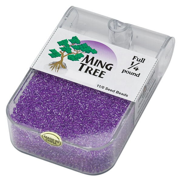 Seed bead, Ming Tree™, glass, pkg/1/4 pound, #11 round, transparent color-lined purple. image number 0