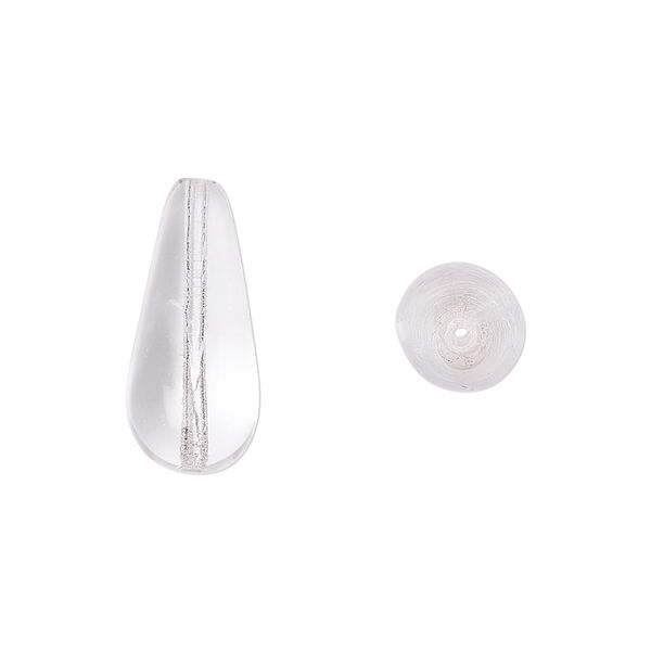 Bead, Czech pressed glass, clear, 20x9.5mm teardrop. Sold per 15-1/2" to 16" strand, approximately 20 beads. image number 0