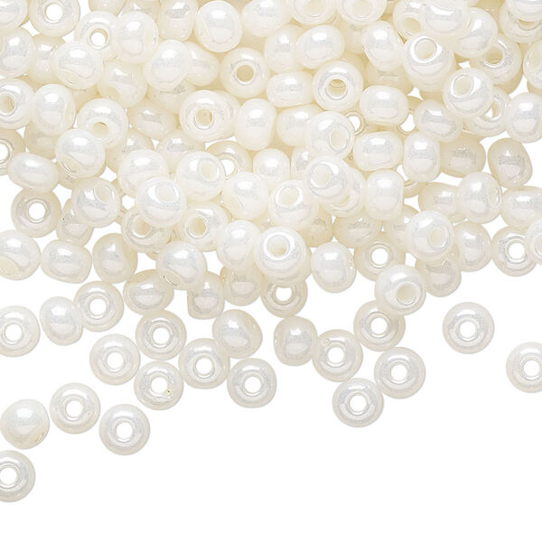 Seed bead, Preciosa Ornela Czech glass, pkg/500g, #6 rocaille, opaque pearl luster white, (47102). image number 0