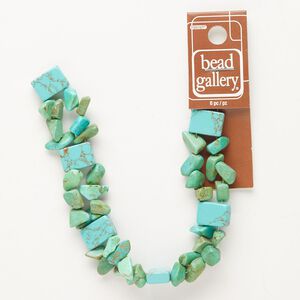 Bead, "howlite" (resin) (imitation), pkg/7 inches, turquoise blue, 14x10mm flat rectangle and medium-to-large chip.