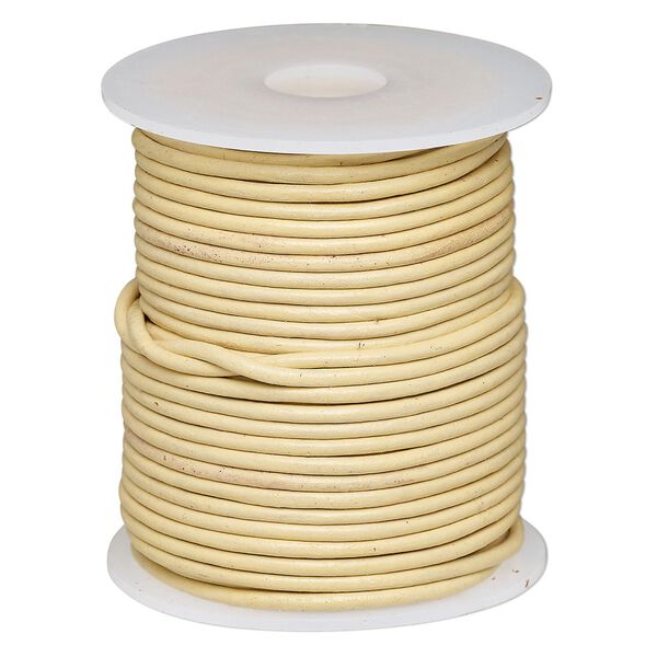 Cord, leather (dyed), cream, 2-2.2mm round. Sold per 25-yard spool. image number 0