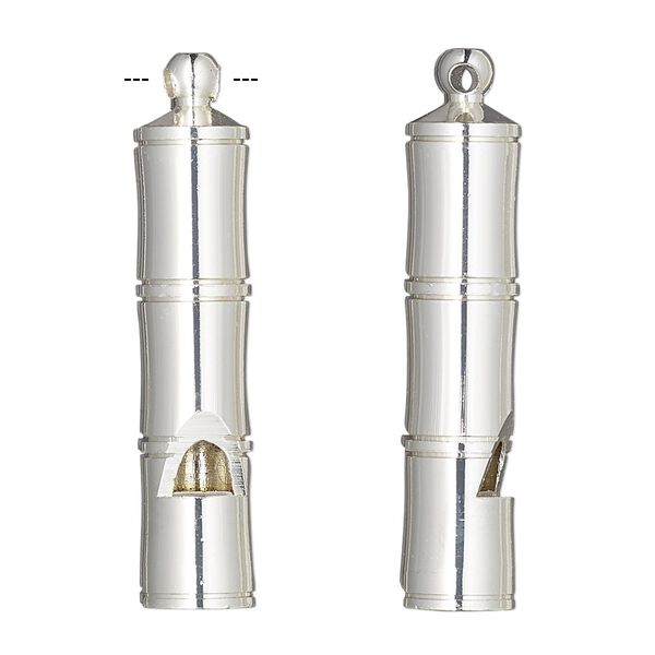 Focal, silver-finished brass, 41x8mm round tube whistle with lines. Sold per pkg of 2. image number 0