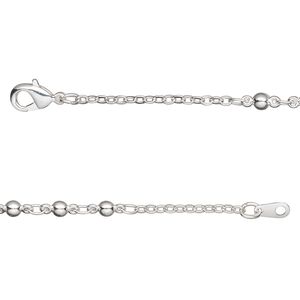 Chain 1pkg1 silver-plated triple ball, 3mm / lobster claw clasp, brass 24 inch