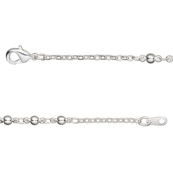 Chain, silver-plated brass, 3mm triple ball, 24 inches with lobster claw clasp. Sold individually. image number 0