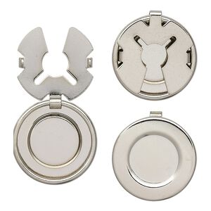 Button cover, imitation nickel-plated brass, 18mm round. Sold per pkg of 20.