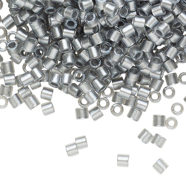 Seed bead, Delica®, glass, pkg/7.5g, #8 round, translucent silver grey-lined luster crystal clear (DBL-0271). image number 0