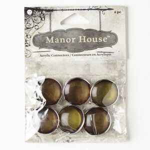 Link, silver-finished "pewter" (zinc-based alloy) and acrylic, olive green, 20mm puffed flat round. Sold per pkg of 6.