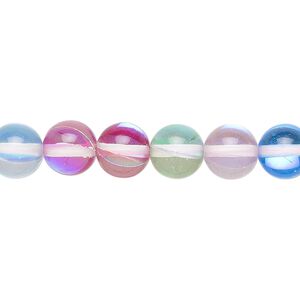 Bead, iridescent glass, transparent multicolored, 8mm round. Sold per 15-1/2" to 16" strand.