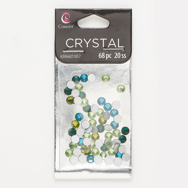 Flat back mix, glass, mixed greens and blues, 4.6-4.8mm faceted round, SS20. Sold per pkg of 68. image number 0